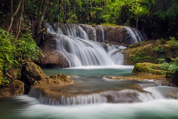 The beautiful waterfall in deep forest during rainy season at Phu Hin Rong Kla National Park, Thailand