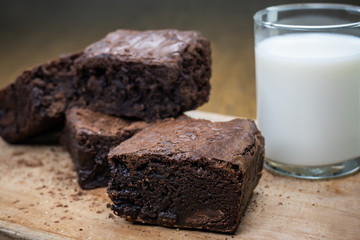 Fudgy chocolate brownies served with milk.