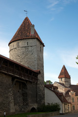 Fototapeta na wymiar Medieval towers - part of the city wall. Tallinn, Estonia
