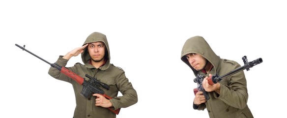 Man with a gun isolated on white
