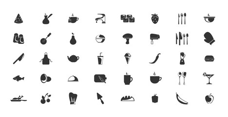 Food icons set with cooking, kitchen vector icons