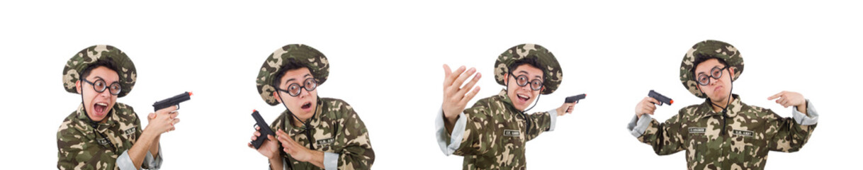 Fototapeta premium Funny soldier isolated on the white