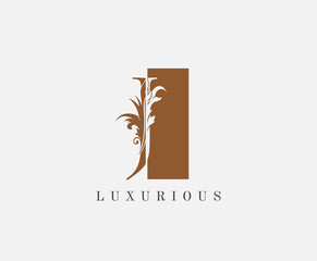J Letter Classic Floral Logo. Luxury J Swirl Square Logo Icon