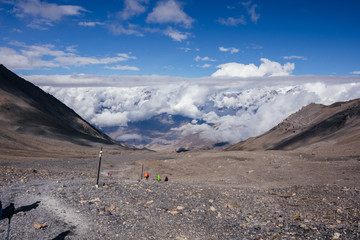 On the top of Thorong-La, Mustang view, Nepal.