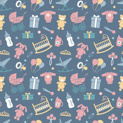 Seamless vector background on the theme of celebrating a baby shower