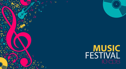 musical background with treble clef, records and notes