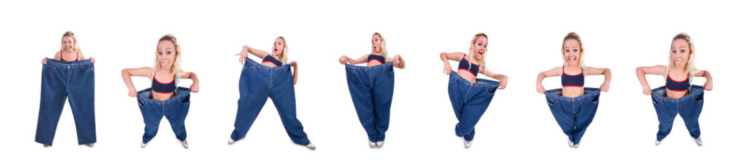 Woman in dieting concept with big jeans