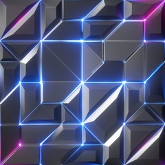 3d render, abstract geo3d render, abstract geometric background, pink blue neon light, glowing lines, crystallized wallpaper, polygonal crystal texture, faceted structure, split mosaic fragments