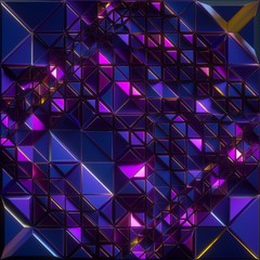 3d render, abstract faceted background, iridescent blue metallic texture, triangle tiles, geometrical crystallized wallpaper