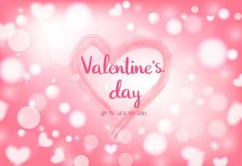 14 February Valentine's Day Celebration on light heart bokeh background.