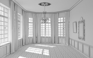 residential interior visualization, 3D illustration