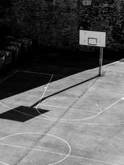 black and white urban basketball court