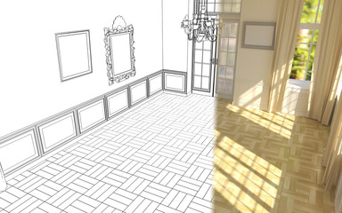 residential interior visualization, 3D illustration