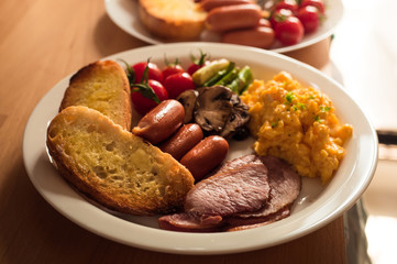 Selective focus of breakfast menu on kitchen counter bar in morning