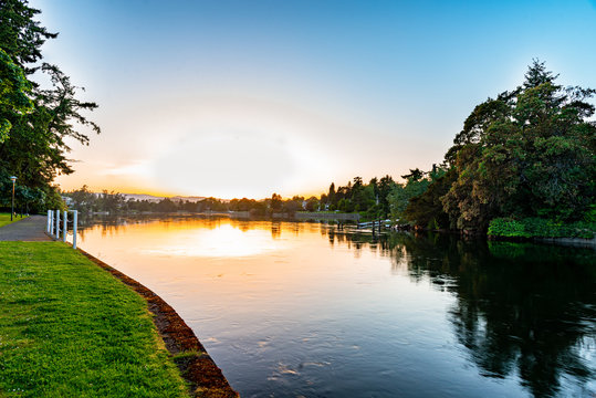 Gorge park in Esquimalt British Columbia during a great sunset over the river