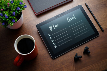 Plan and goa or target write on pc tablet