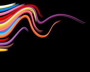 The abstract vector background of sharp pointed lines with colourful colours that are fluttering on black background.