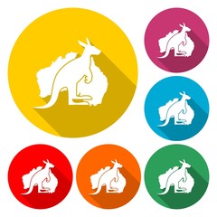 Australia map icon with kangaroo with long shadow