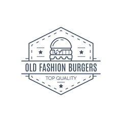 Burgers badge design, vector line art illustration