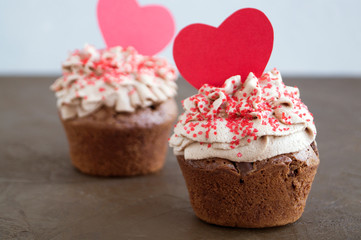 chocolate cupcakes with chocolate pieces. homemade cake.