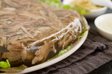 meat jelly. beef aspic. traditional Russian dish.