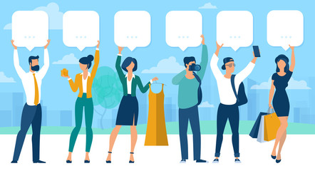 Blog channel and blogger review flat design vector concept for mobile application, web site and banner. Fashion blogger, shopping live streaming, video blog. Modern design flat character set.