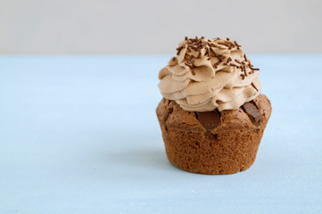chocolate cupcakes with chocolate pieces. homemade cake.