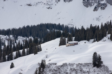 Fototapeta na wymiar Winter landscape in Braunwald, Switzerland, Europe