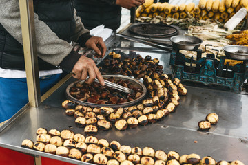 Sale of roasted chestnuts