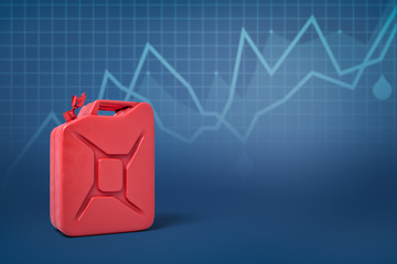 3d rendering of red jerrycan on blue background with line graphs and copy space.
