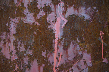 Abstrakter rostiger Hintergrund mit abblätternder rosa Farbe