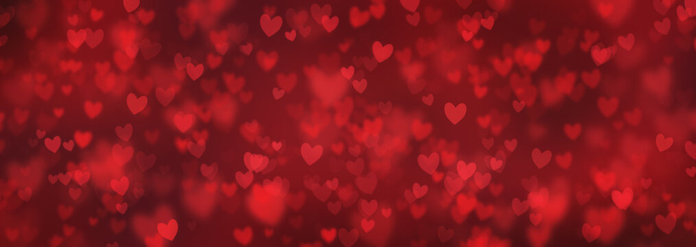 Red Hearts Abstract Background. Happy Valentine's Day Banner. Hearts bokeh. Love pattern. Red Christmas