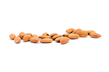 Almond nuts isolated with white background.