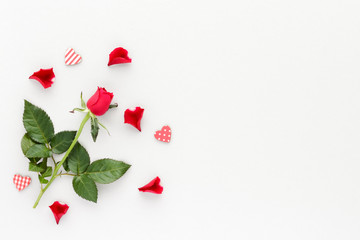 Valentine Day background. Rose hearts natural creative composition top view background with copy space for your text. Flat lay.