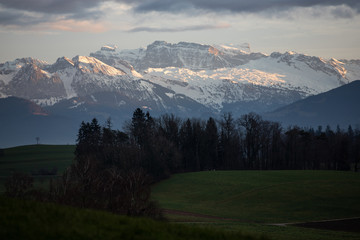 Naklejka premium Sunset in the alps, Switzerland, Europe