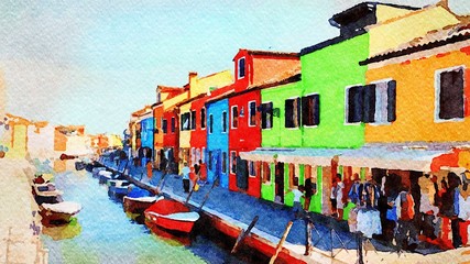 the colorful buildings on the canals of Burano in Venice