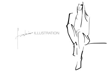 Young stylish woman, model. Fashion illustration in sketch style. Vector