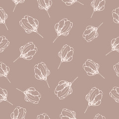 Hand drawn flowers bud on pale pink background. Seamless season beautiful pattern. Suitable for packaging ,wallpaper, textile.