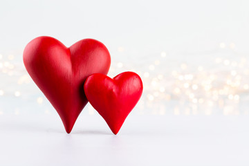 Red hearts on grey background. Valentines daz greeting cards.