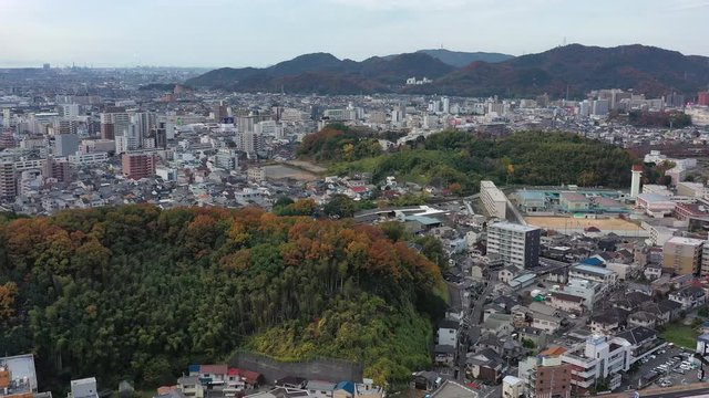 Aerial view of city of Himaji - landscape panorama of Japan from above, Asia