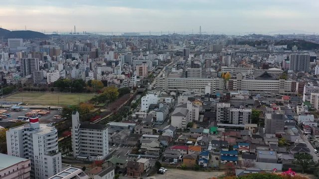 Aerial view of city of Himaji - landscape panorama of Japan from above, Asia