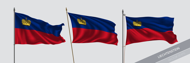 Set of Liechtenstein waving flag on isolated background vector illustration
