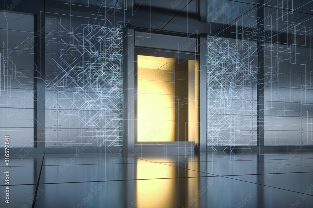 Poster safety gate and coded lock,abstract conception,3d rendering.