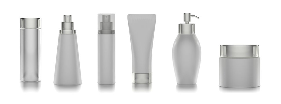 Blank cosmetics packages isolated on white background, 3d illustration