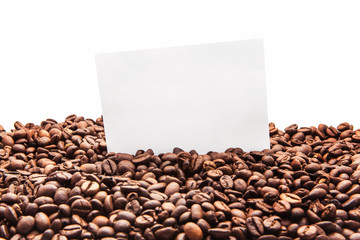 roasted coffee beans with empty white space