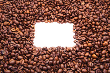 roasted coffee beans with empty white space
