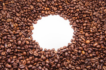 roasted coffee beans with empty white space