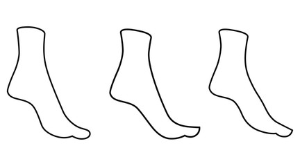 Set of anatomical line silhouette of socks on the foot. Sign. Symbol isolated on a white background.