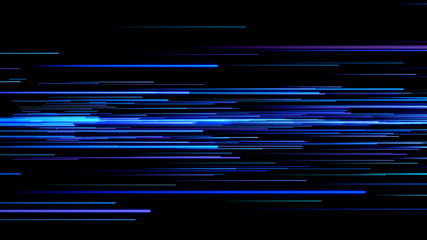 Beautiful Light Photons Running Fast Blue Color on Black. Digital Design Concept Glow Lines.