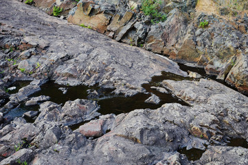 Mountain river valley panorama landscape. River valley in the mountains. View of the mountain river